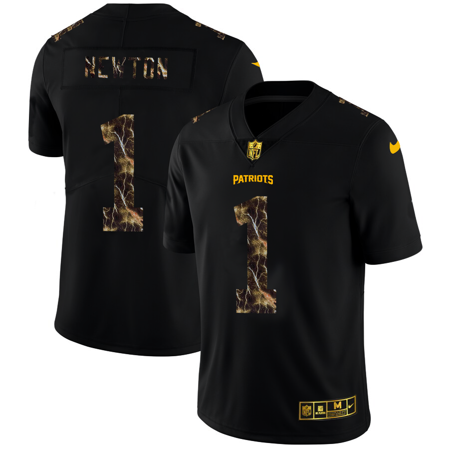 2020 New England Patriots #1 Cam Newton Men Black Nike Flocked Lightning Vapor Limited NFL Jersey->new england patriots->NFL Jersey